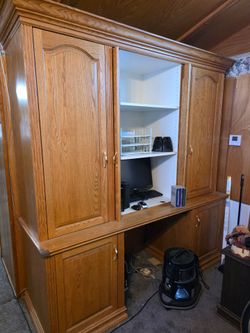Custom Solid Wood Computer Desk Cabinet