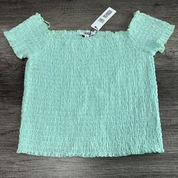 BB Dakota Steve Madden Mint Green Eyelet Off-Shoulder Cropped Top Size L