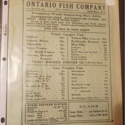 Vintage Ontario Fish Company Price List