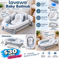 Lovewe Foldable Baby Bathtub with Cushioned Insert
