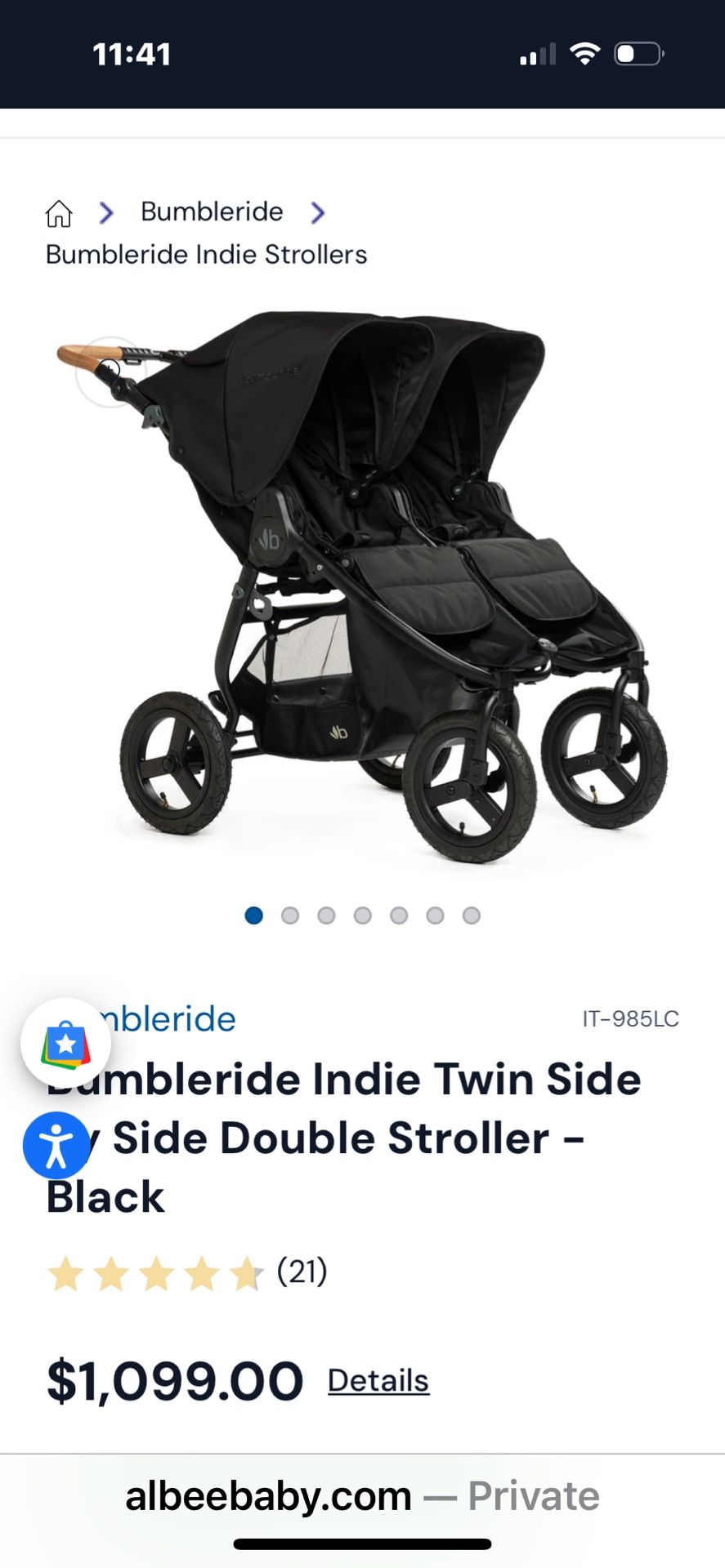 Stroller BUMBLERIDE Indie Twin side by Side  Double Stroller