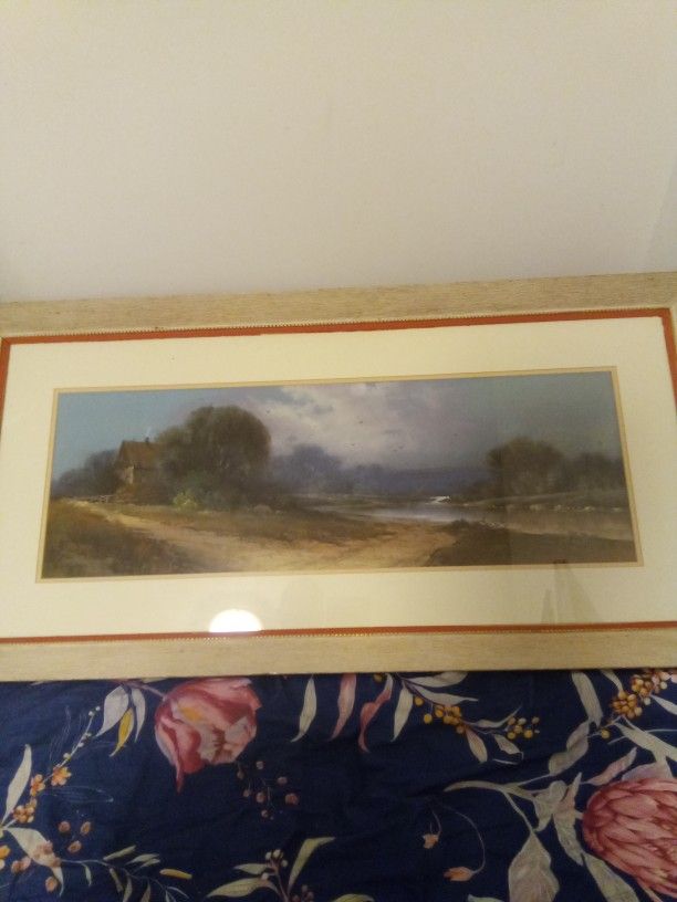 ANTIQUE W.S. HUDSON VALLEY SCHOOL LARGE PASTEL ON PAPER DRAWING