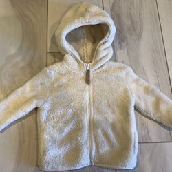 Outdoor Kids fuzzy off-white cream color hooded zip up jacket baby girl boy 3-6 month.  