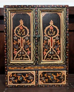 Large Hand-Painted Floral Wooden  Moroccan Jewelry or Storage Cabinet
