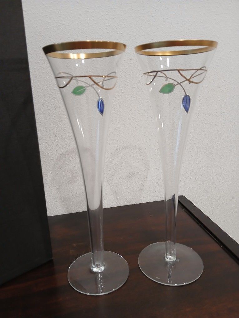 2 Champagne Flutes, handcrafted.