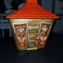 Orange Brown Pixie Elf School Cookie Jar 