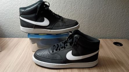 11.5 Nike Men's Court Vision Mid Next Nature shoes in black and white.