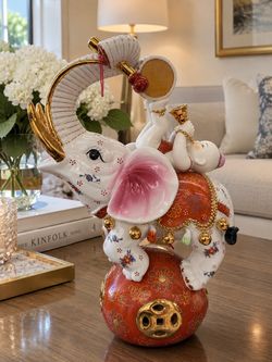 Decorative Ceramic Elephant Figurine with Gold Accents
