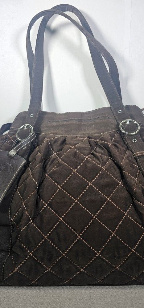 Vera Bradley Espresso Brown Microfiber Quilted Shoulder Bag Purse Tote Overnight