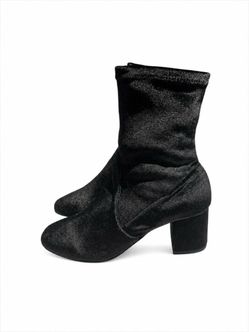 Silent D Women’s Black Velvet Sock Ankle Boots Block Heel, 6.5