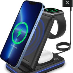 3 in 1 Foldable Wireless Charger, 15W Fast Charging Station Stand for iPhone, Apple Watch, AirPods, Samsung Galaxy, All QI Certified Phones, UL Certif