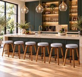Set of 6 Swivel Counter Stools – 24” – Light Gray & Wood