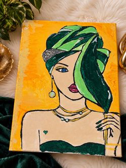 Original Acrylic Canvas Painting Woman Portrait