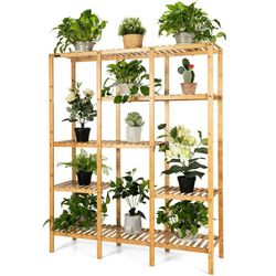 Multifunctional Bamboo Shelf Storage Organizer Rack Plant Stand Display Closet 