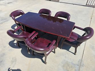Conference Table with 6 Chairs Mahogany Cherry color