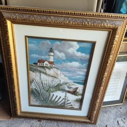 Vintage lighthouse painting