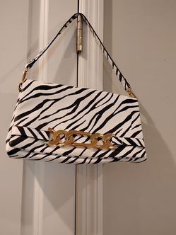 Zebra Print Shoulder Bag with Gold Chain