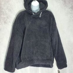 Athletic Works Women's Faux Sherpa Pullover Hoodie Black Size L