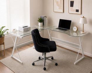 White Glass L-Shaped Desk