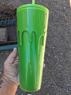 Green Slime Drip Tumbler with Lid and Straw