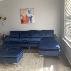 Electric blue Sofa with Chaise