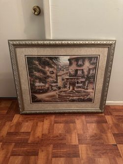 Large Framed European Village Print ✨