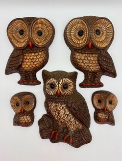 Set of 5 Vintage Owl Wall Hangings