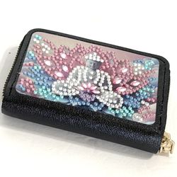 Blinged Faux Leather 11 Pocket Card Wallet Buddha & Lotus NEW