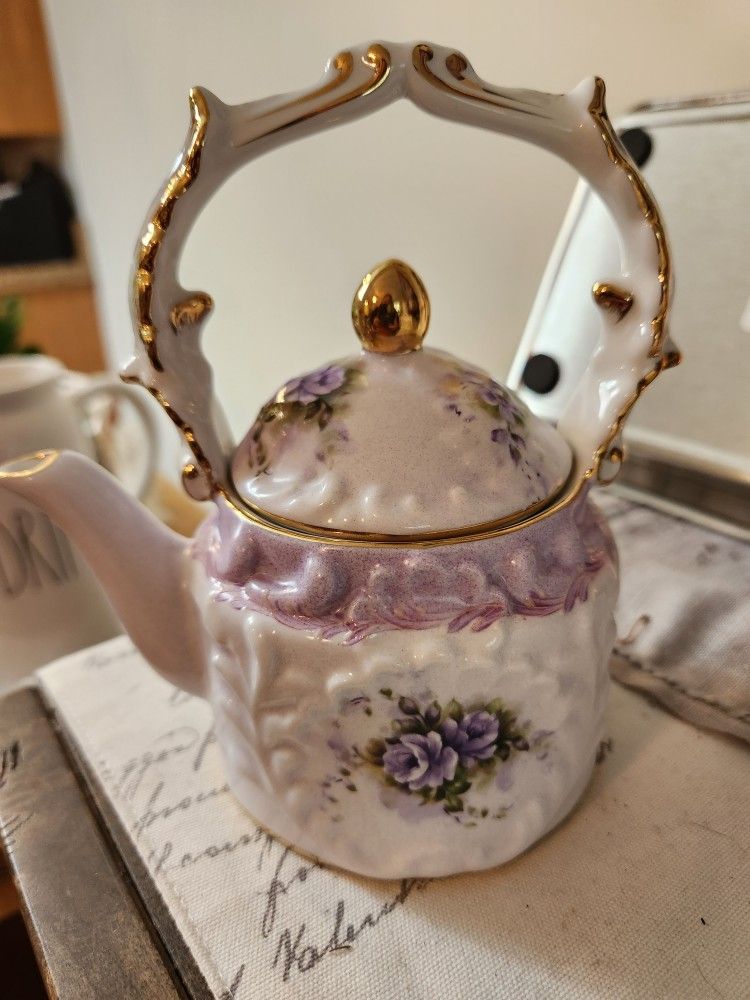 Victorian Small  Ornate Teapot  Purple
