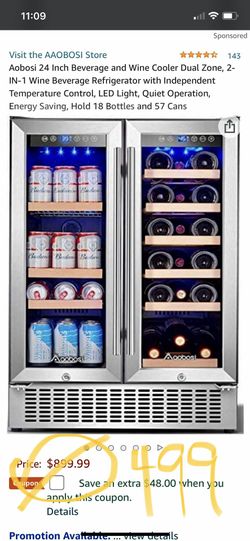 AAOBOSI 24 Inch Beverage and Wine Cooler Dual Zone 2-IN-1 Hold 18 Bottles  and 57 Cans YC120-2D