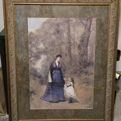 44x35 Madame Stumpf And Her·Daughter by Jean-Baptiste-Camille Corot Wall Art