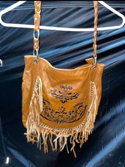 Boho Fringe Crossbody Shoulder Bag – Tan Faux Leather Purse
