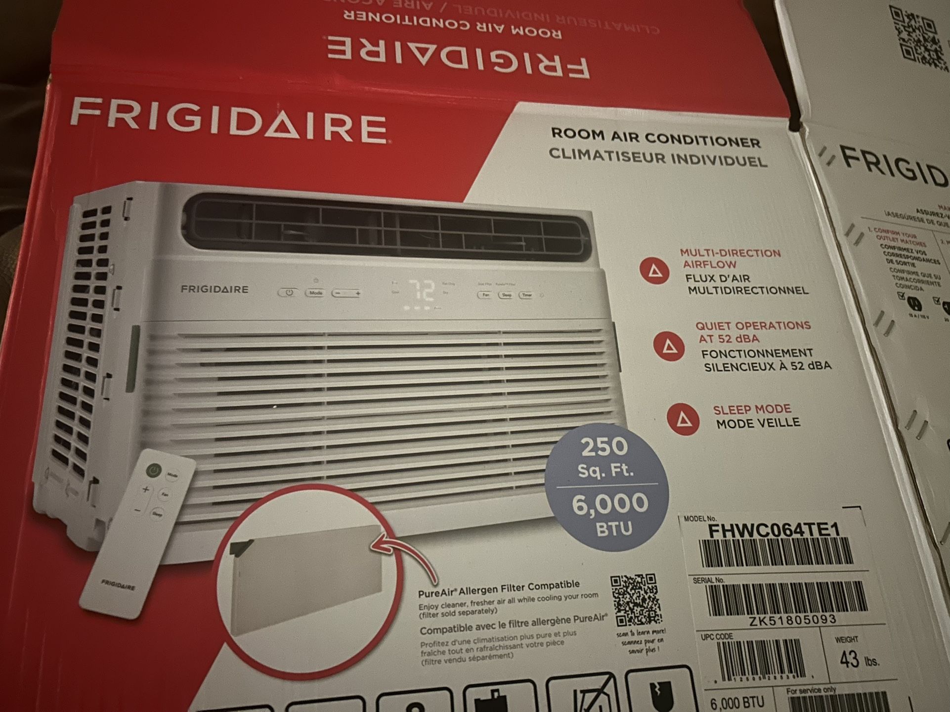FRIGIDAIRE A/C UNIT BTU 6000 WITH REMOTE 