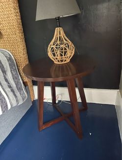 2 Round Wood Side Table Dark Walnut Finish