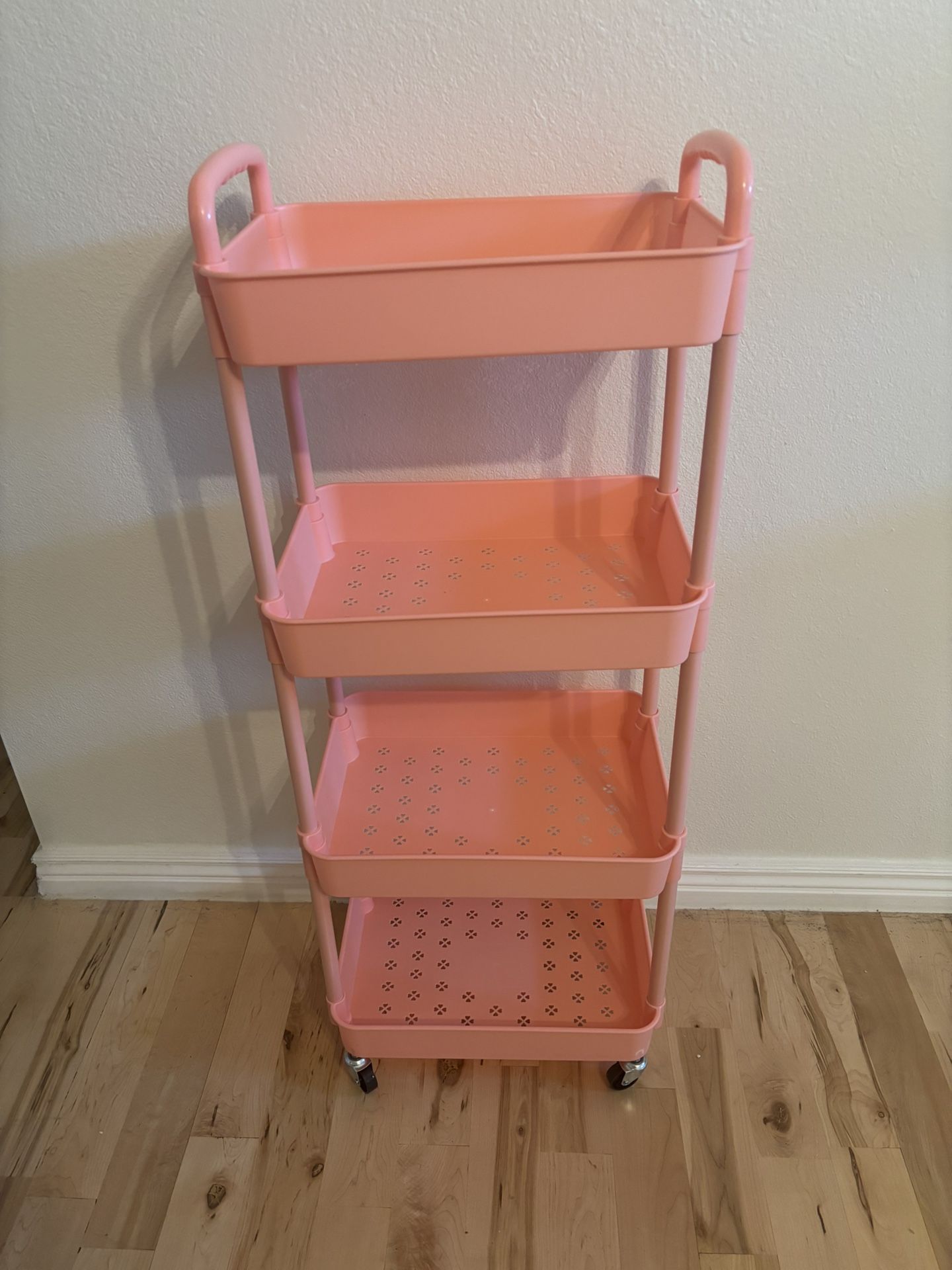 Pink 4 Tier Rolling Utility Cart With Handles 12” X 16”, 42 “ Tall