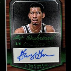 RARE DOUBLE-SIDED GEORGE GERVIN & GAIL GOODRICH /4 SIGNED 2024 Leaf ITGU Sports GREEN BASKETBALL CARD