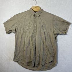 Ralph Lauren Blake Short Sleeve Button Down Shirt Two-Ply Cotton XL Beige Preppy