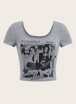 SHEIN Gray Anime Alternative/gothic Crop Top