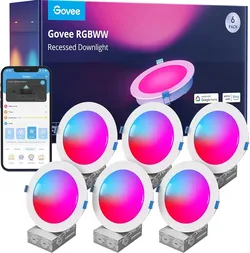 Govee 6 Inch Smart Recessed Lighting, Wi-Fi Bluetooth Direct Connect RGBWW LED Downlight, 65 Scene Mode, Work with Alexa & Google Assistant, LED Reces