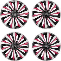 Universal 4PCS Silver with Pink Hubcap Wheel Cover Kit 15" Hub Caps