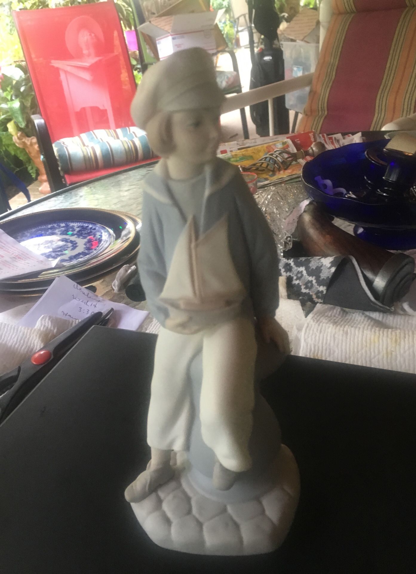 Lladro porcelain figurine boy with sailboat 9 1/2” tall