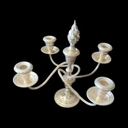 Pair of Gorham Sterling Silver Five-Light Candelabra, with removable candlearms, urn-shaped candlecups, and reeded scrolling arms, weighted bases, 