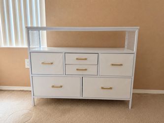 White 6-Drawer Dresser with Open Shelf