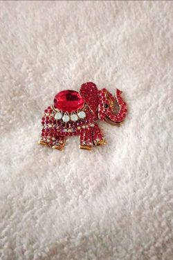 Red Crystal Elephant Brooch Pin