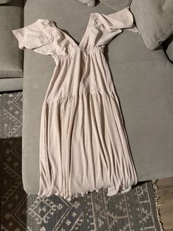 Kikibell Women V-Neck Maxi Dress Tiered Silhouette with Flutter Sleeve Backless (Sz. XS