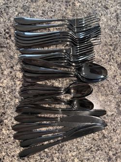 Black Stainless Steel Flatware Set Of 7 (Forks, Spoons, Knives)