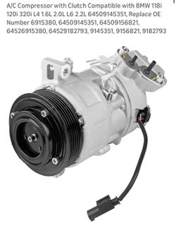 A/C Compressor with Clutch Compatible with BMW 118i 120i 320i L4 1.6L 2.0L L6 2.2L (NEW IN BOX)
