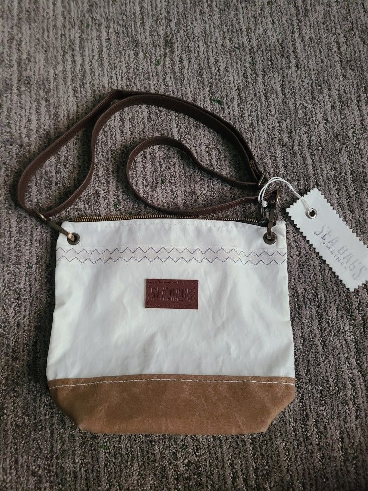 Sea Bags Recycled Sail Cloth Tan Chebeague Crossbody Bag, Crossbody Bags for Women, Travel Purse
