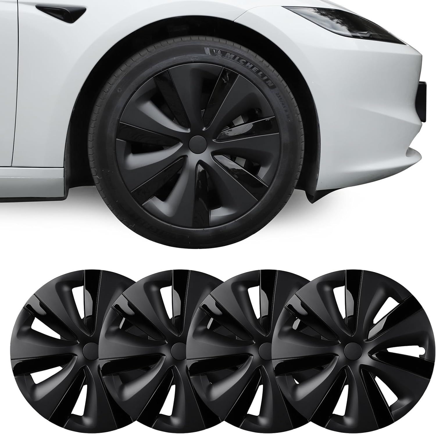 Wheel Cover 18 Inch for Tesla Model 3 Aero Wheel Cap kit Hub Caps OEM ABS Rim Protectors Cover Replacement Matte Black Model 3 Accessories Highland (S
