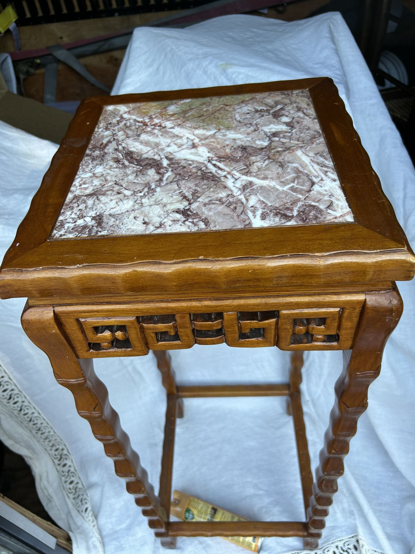 Asian plant Stand/end Table With Marble Top